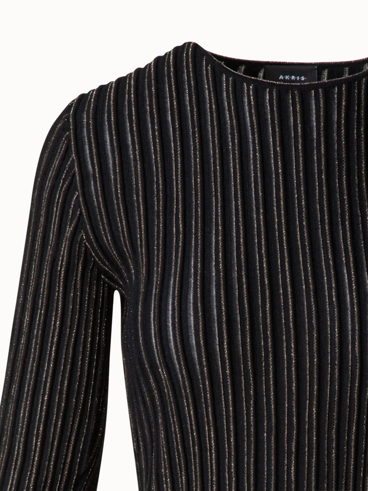 Wool Silk Rib and Lurex Striped Sweater