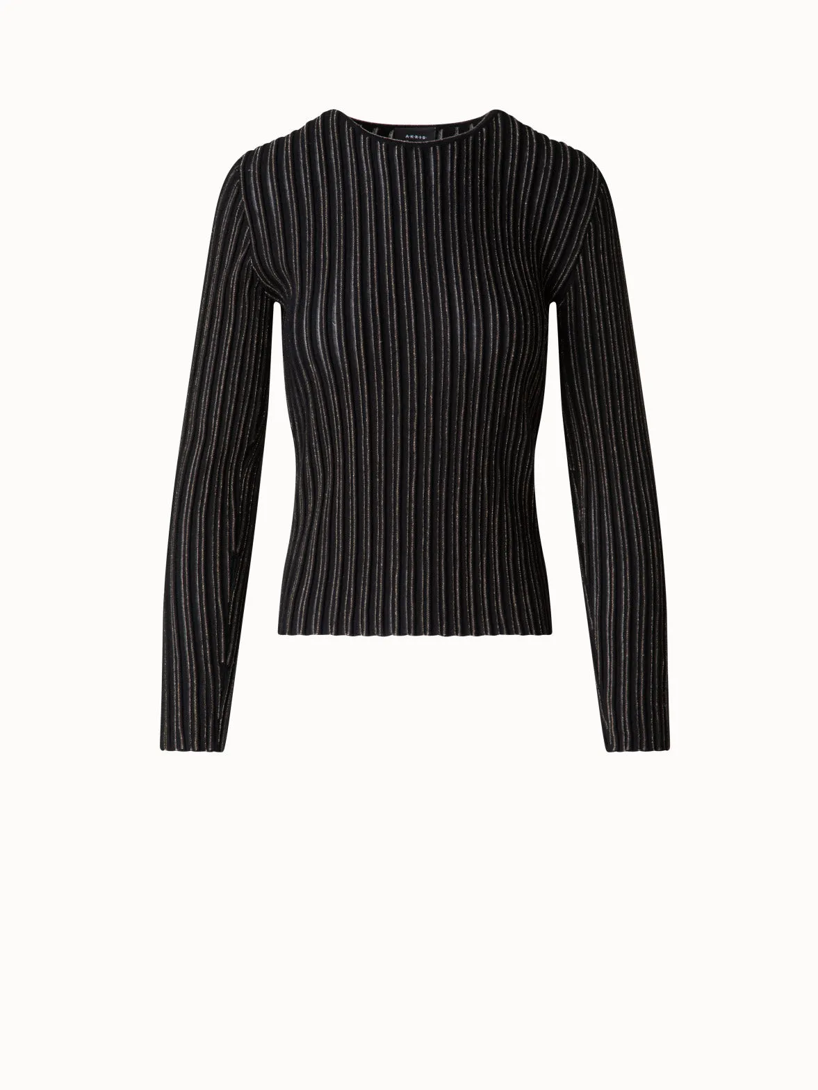 Wool Silk Rib and Lurex Striped Sweater