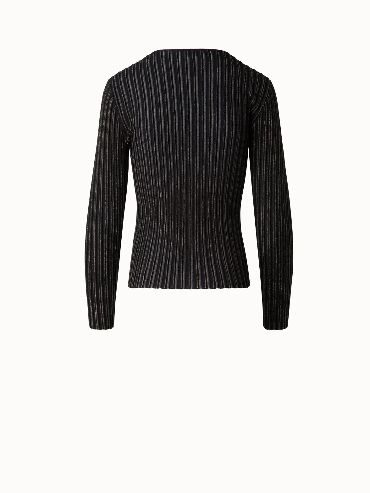 Wool Silk Rib and Lurex Striped Sweater