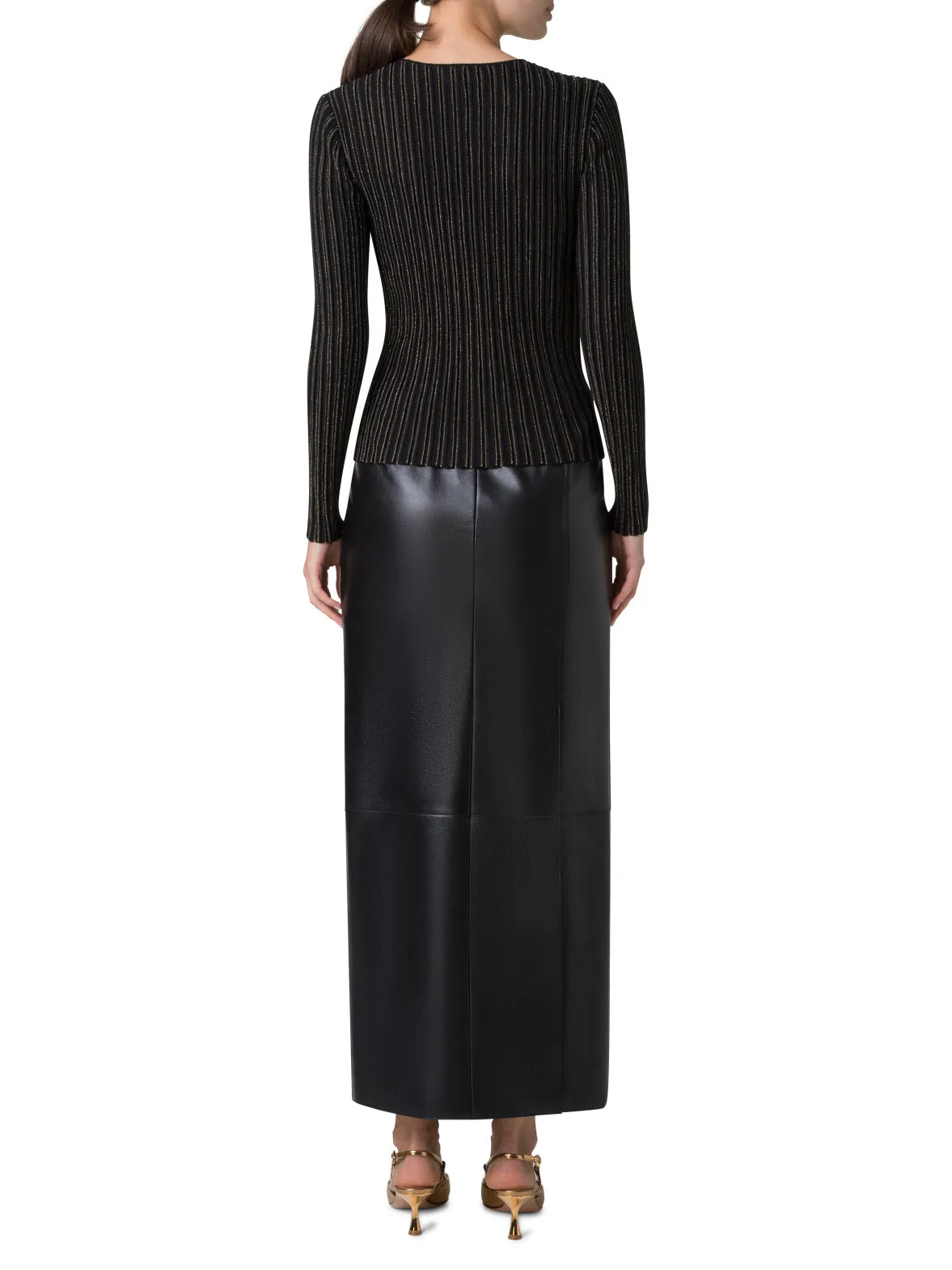 Wool Silk Rib and Lurex Striped Sweater
