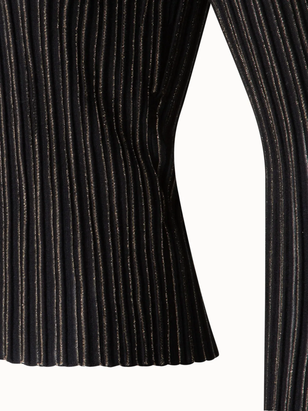 Wool Silk Rib and Lurex Striped Sweater