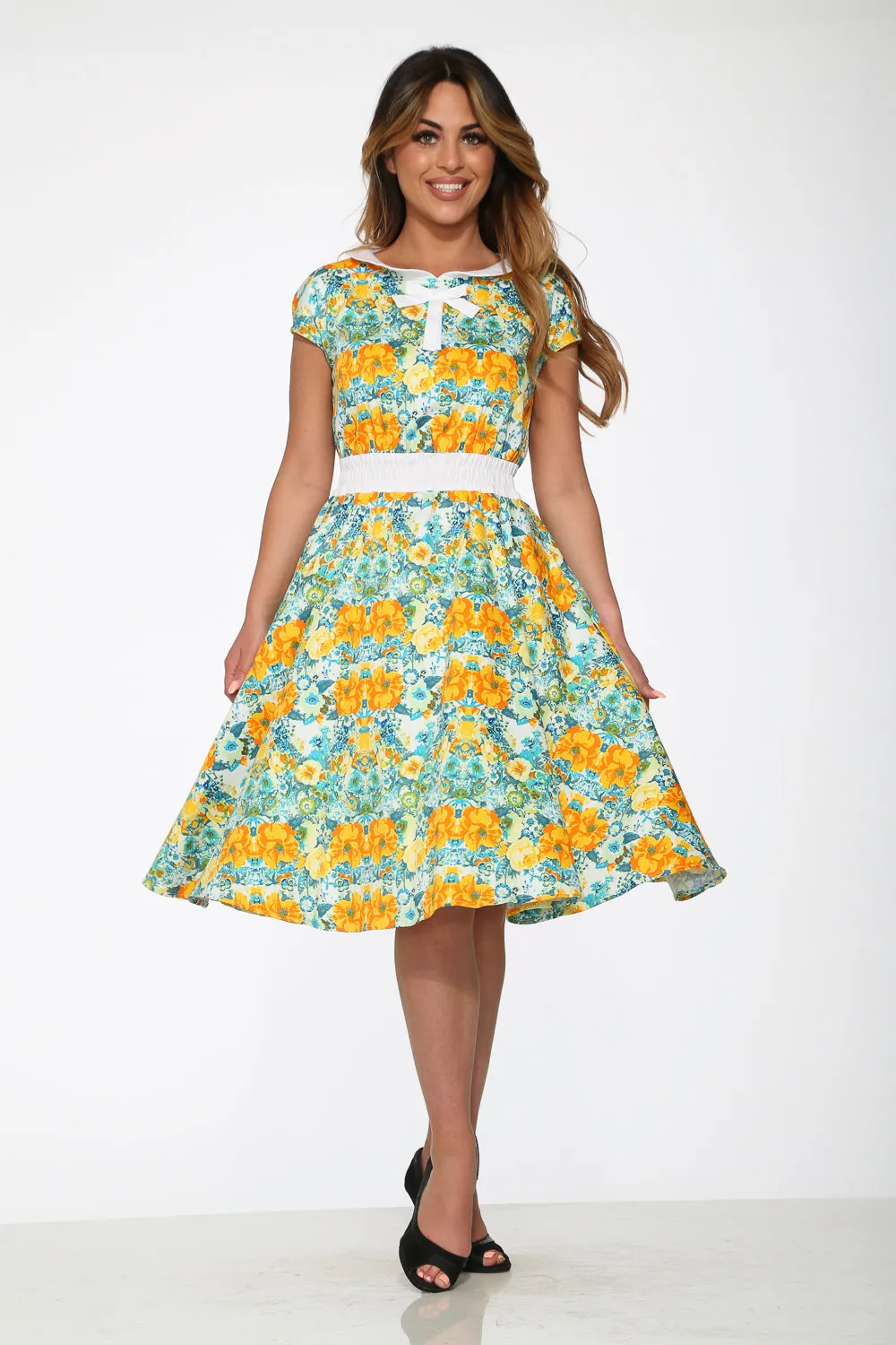 Yellow Floral Swing Dress