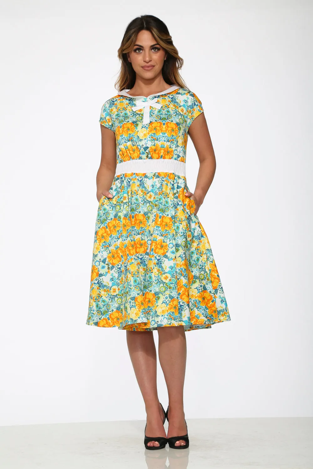 Yellow Floral Swing Dress
