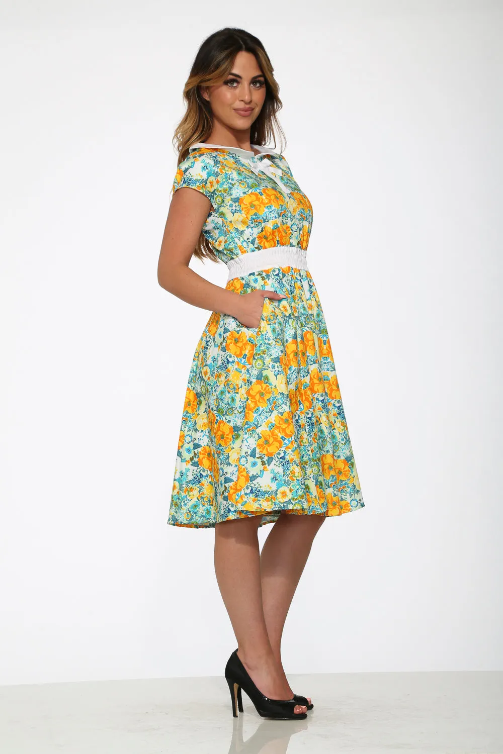 Yellow Floral Swing Dress
