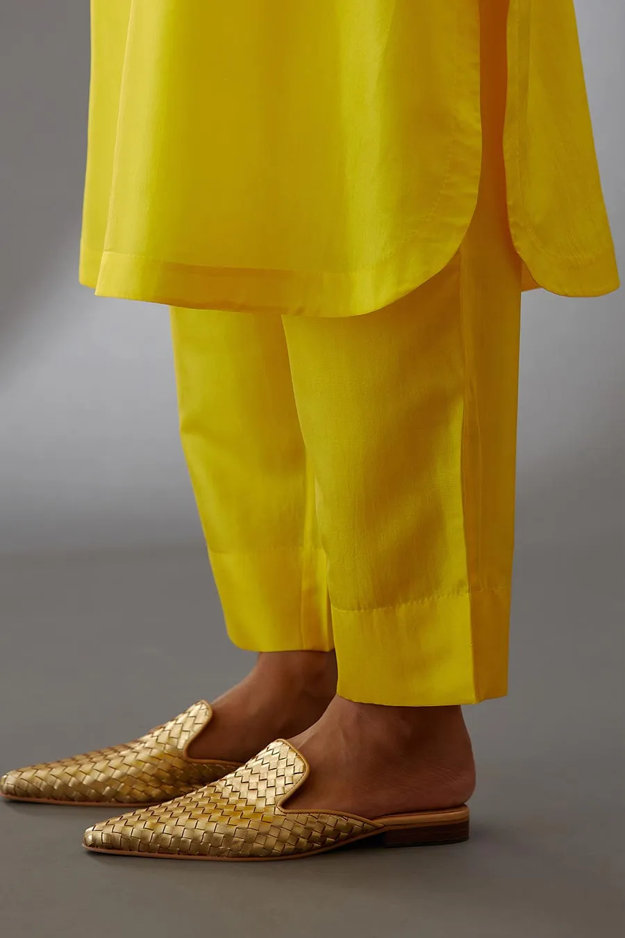 Yellow Silk Embroidered Kurta & Pant Set