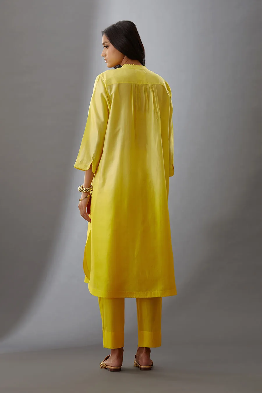 Yellow Silk Embroidered Kurta & Pant Set
