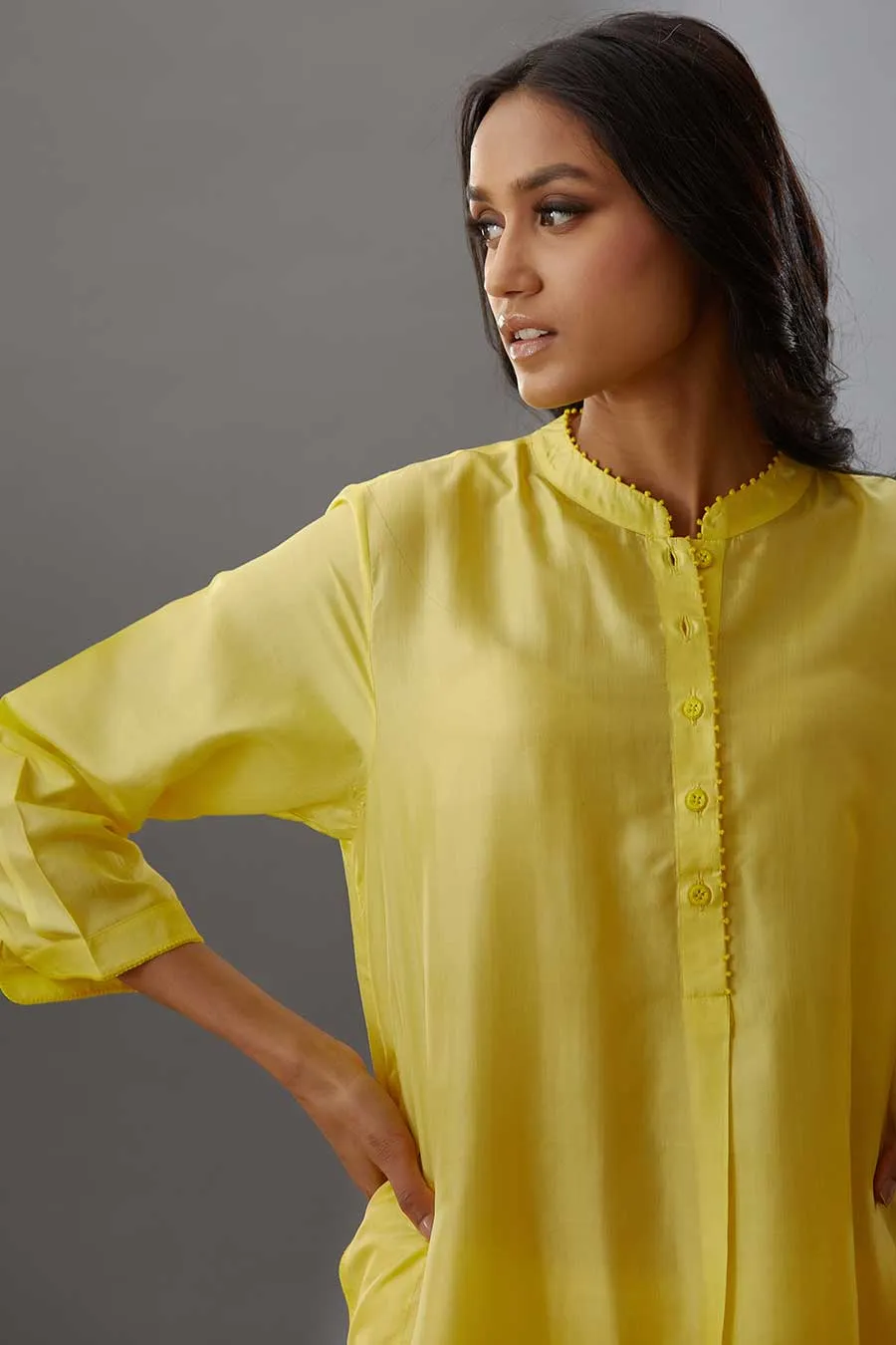Yellow Silk Embroidered Kurta & Pant Set