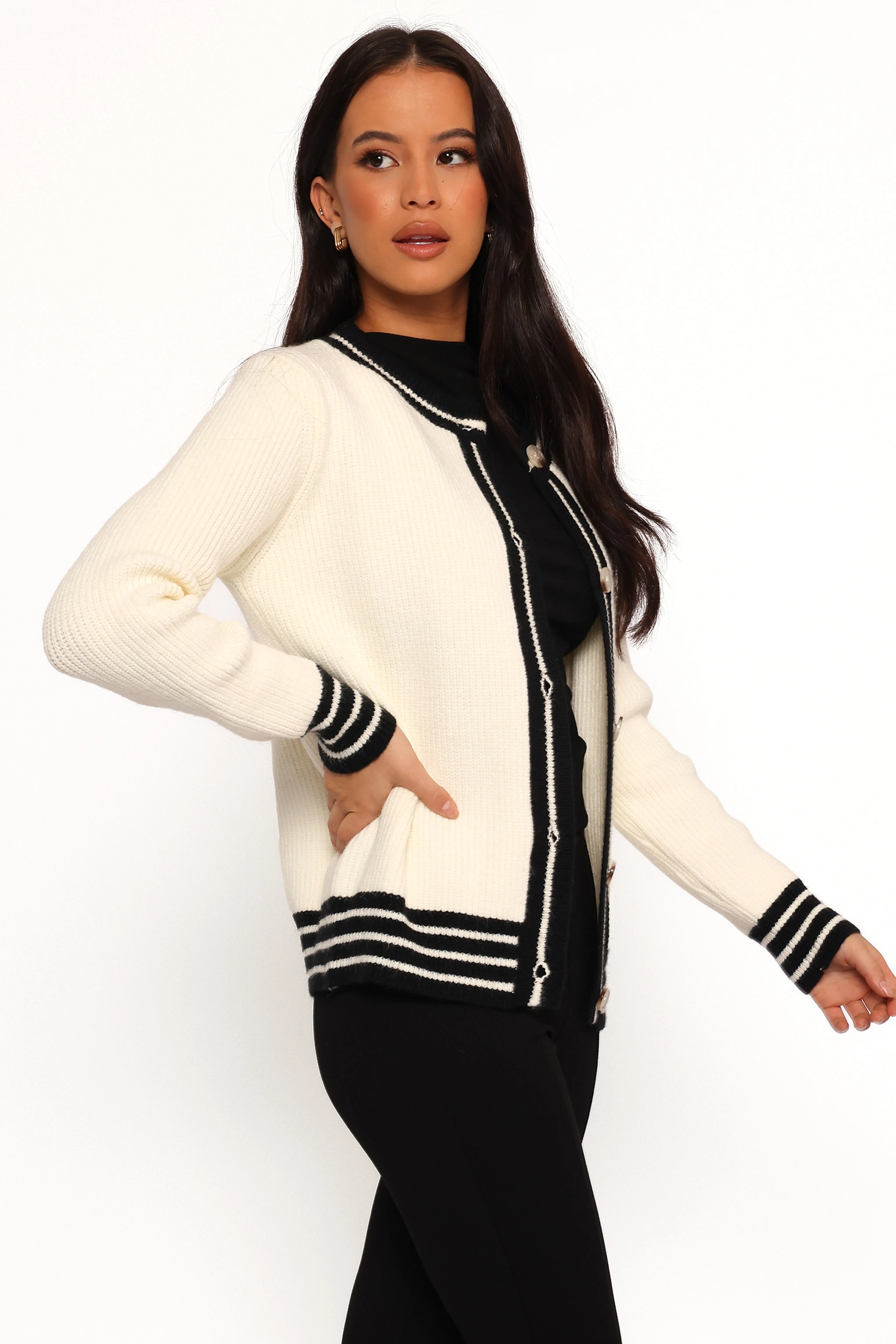 Yorkshire Contrast Hem Cardigan - Cream